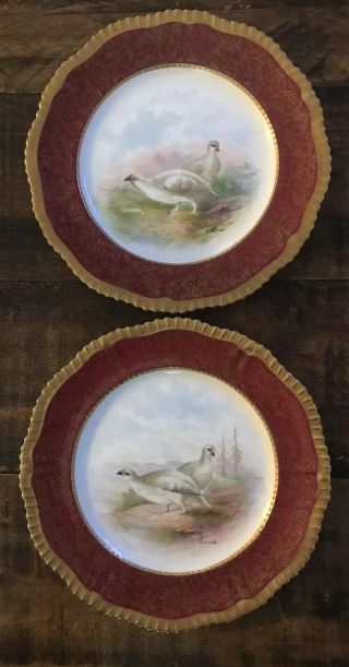 Antique Set Of 2 Ovington Brothers H & Co.  England York Willow Grouse Plates