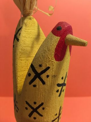 Native American Navajo Folk Art Chicken Signed By Artist Wood And Straw