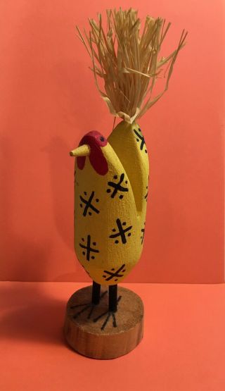 NATIVE AMERICAN NAVAJO FOLK ART CHICKEN signed by artist Wood and Straw 2