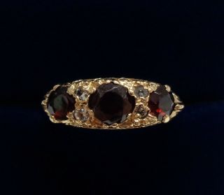 Vintage C.  1973 Garnet And Cubic Zirconia Ring 9ct Gold - Size L 1/2 - 2.  6 Grams