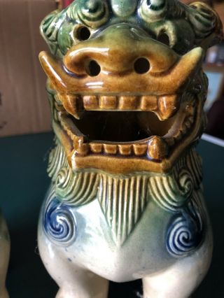 Set Of 2 Vintage Asian Chinese Ceramic Foo Dog Figurines Mid Century Modern Rare