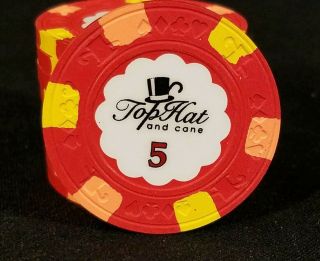 10 Paulson World Top Hat & Cane $5 Red Casino Grade Poker Chips Discontinued