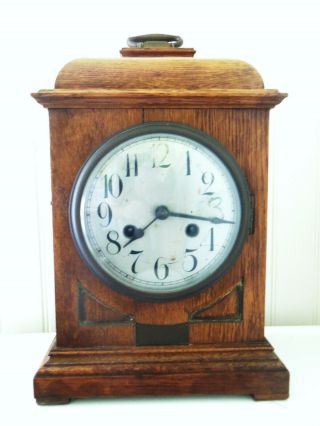 Hand Made Scottish Arts & Crafts Oak Bracket Clock Paisley Anglers Club 1913