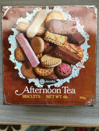 Vtg Jacob’s Afternoon Tea Biscuits Tin Advertising Ireland Empty 8.  5x9.  25x4.  5