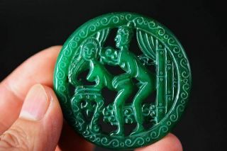 Unique Chinese Old Green Jade Carved Sexy Woman/man Pendant H14