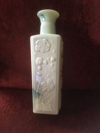 Vintage Jim Beam Liquor Decanter Bottle Jade Green Blue Teal Milk Glass Floral 2