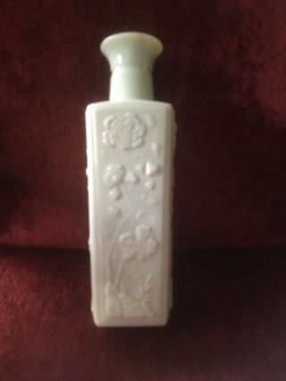 Vintage Jim Beam Liquor Decanter Bottle Jade Green Blue Teal Milk Glass Floral 3