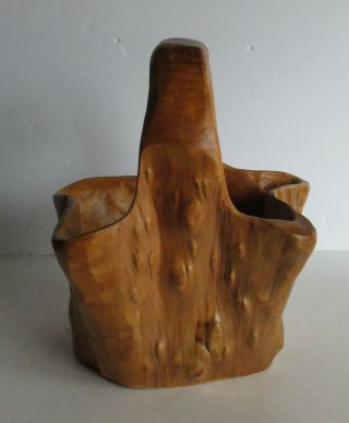 Burl Root Wood Carved Wooden Basket Bowl Primitive