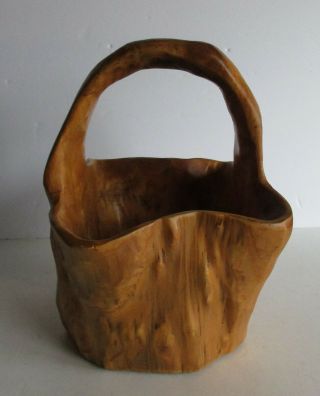 Burl Root Wood Carved Wooden Basket Bowl Primitive 2