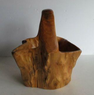 Burl Root Wood Carved Wooden Basket Bowl Primitive 3