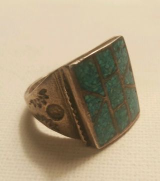 Vintage Native American Silver & Inlaid Turquoise Men 