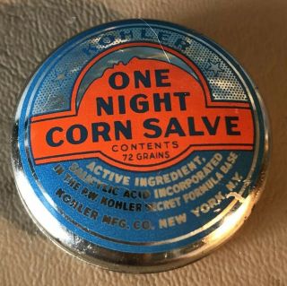 Vintage Kohler One Night Corn Salve Tin - Kohler Manufacturing Co.  York