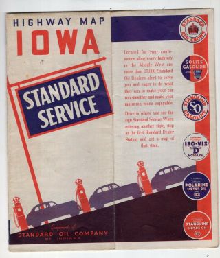 1937 Standard Oil Road Map Of Iowa