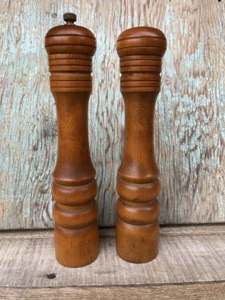 Vintage Tall Wooden Salt And Pepper Mill Shakers By Vicki,  Japan