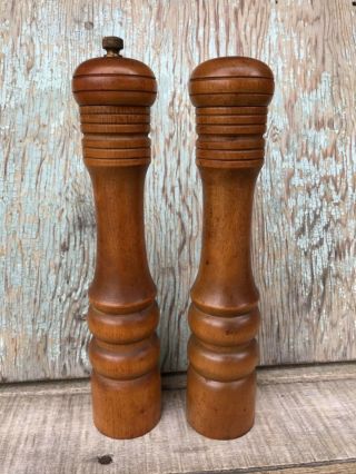 Vintage Tall Wooden Salt and Pepper Mill Shakers by Vicki,  Japan 2