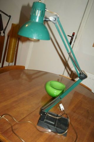 Vintage Industrial Green Enamel Angle Poise Workshop Lamp Light.