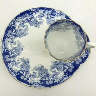 Royal Tuscan Fine Bone China Teacup & Snack Plate Cup Holder Blue White Flowers 3