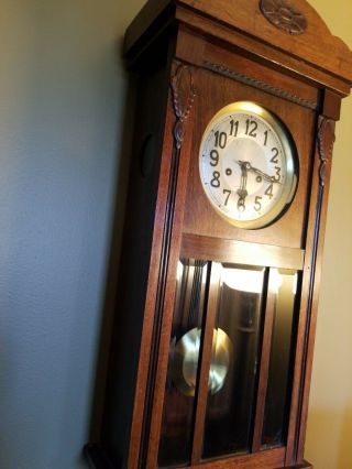 Antique Gustav Becker Wall Clock w/Pendulem - Solid Wood Beveled Glass - As - Is 2