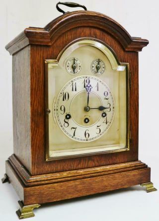 Antique Oak 3 Train 5 Gong Musical Westminster Chime Junghans Bracket Clock