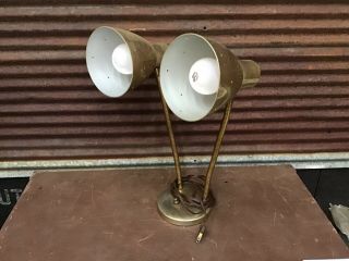 Vintage Mid - Century Gold Star Cone Double Gooseneck Desk / Table Lamp
