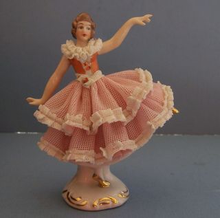 Dresden Lace Volkstedt Porcelain Ballerina Dancing Girl Figurine