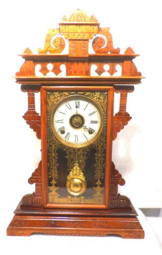 Terrific E.  N.  Welch Striking & Alarm Carved Walnut Parlor Clock Circa 1880
