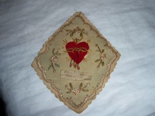 Antique Hand Made Embroidered Scapular Sacred Heart Jesus Is With Me Ireland