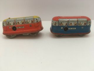 Two Vintage Tin Wind Up Toy Train Trolly Car With Key Made In Western Germany