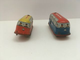 Two Vintage Tin Wind Up Toy Train Trolly Car with Key Made in Western Germany 2