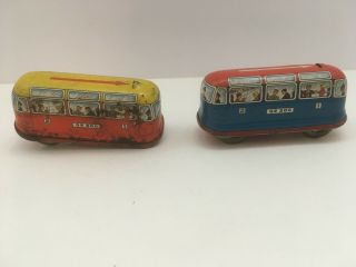 Two Vintage Tin Wind Up Toy Train Trolly Car with Key Made in Western Germany 3