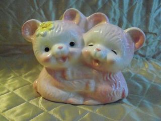 Vintage Cute Pink Bears Ceramic Planter Flower Pot Pencil Holder