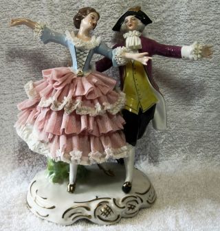 Dresden Volkstedt German Porcelain Lace Figurine Woman & Man Dancing