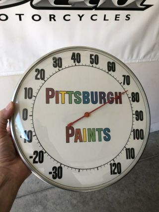 Vintage Pittsburgh Paints Thermometer / Sign,  12 " Diameter,  Glass Face,