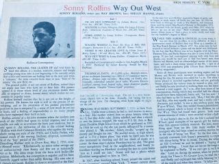 Sonny Rollins - Way Out West Contemporaray C 3530 LP.  YELLOW 2
