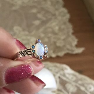 Antique True Victorian Engraved Rose Gold Jelly Opal & Blue Opal Ring