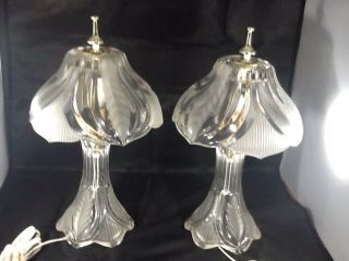 Vintage Cut Glass Table Lamp Set Of 2 Electric Boudoir Heavy Thick Glass