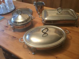 3 Vintage Silver Plated /stainless Steal Serving Dishes