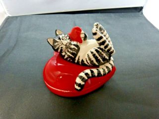 Vintage Kliban Sigma Red Heart With Cat On Top Trinket Jar