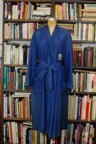 Vintage 40s 50s Dark Blue 100 Silk Japanese Robe Men’s Large