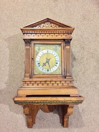 Antique W&h Carved Oak Cased 5 Gongs Clock On Wall Bracket C1890.