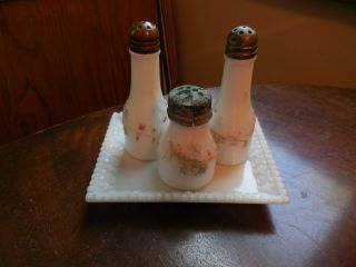 Eagle Glass Set Of 3 Victorian Opaque Shakers W/ Tray " 300 " Ca 1897