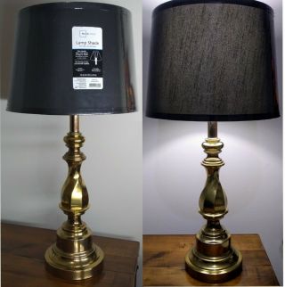 Vintage Mcm Twisted Brass Table Lamp,  Solid Brass,  Shiny Finish,  Black Shade