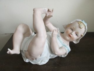 Large Vintage Piano Baby Doll Bisque Figurine Girl 10 "