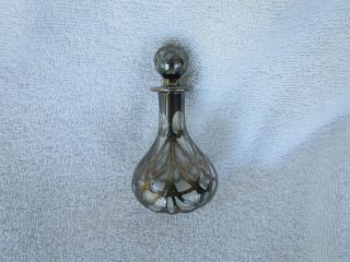 Antique Sterling Silver Overlay On Glass Perfume Bottle Marked 925/1000