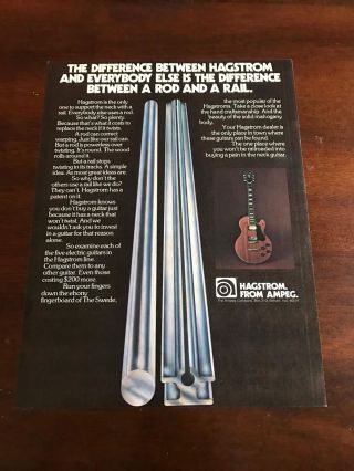 1977 Vintage 8x11 Print Ad For Hagstrom From Ampeg Guitars Difference A Rod/rail