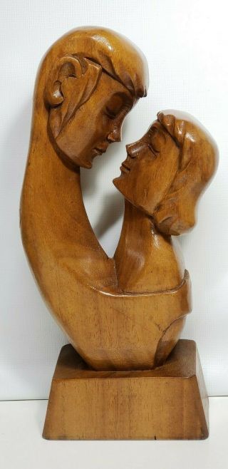Mid Century Modern Vintage Carved Wood Statue Lovers Man And Woman