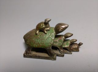 Old Chinese Bronze Statue Of Longevity Family Wealth Lucky Turtle