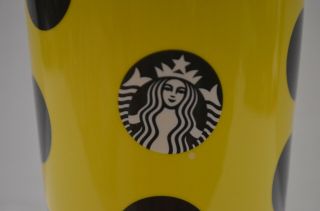 Starbucks Yellow W/black Dots Ceramic Tumbler Mug (12 Ounce) W/lid