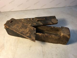 Antique 1842 Puzzle Barber Carved Wood Box Signed Primitive 3 - Piece