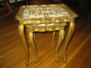 2 Vintage Italian Gold Plastic Stacking Nesting Tables Made In Florence Italy